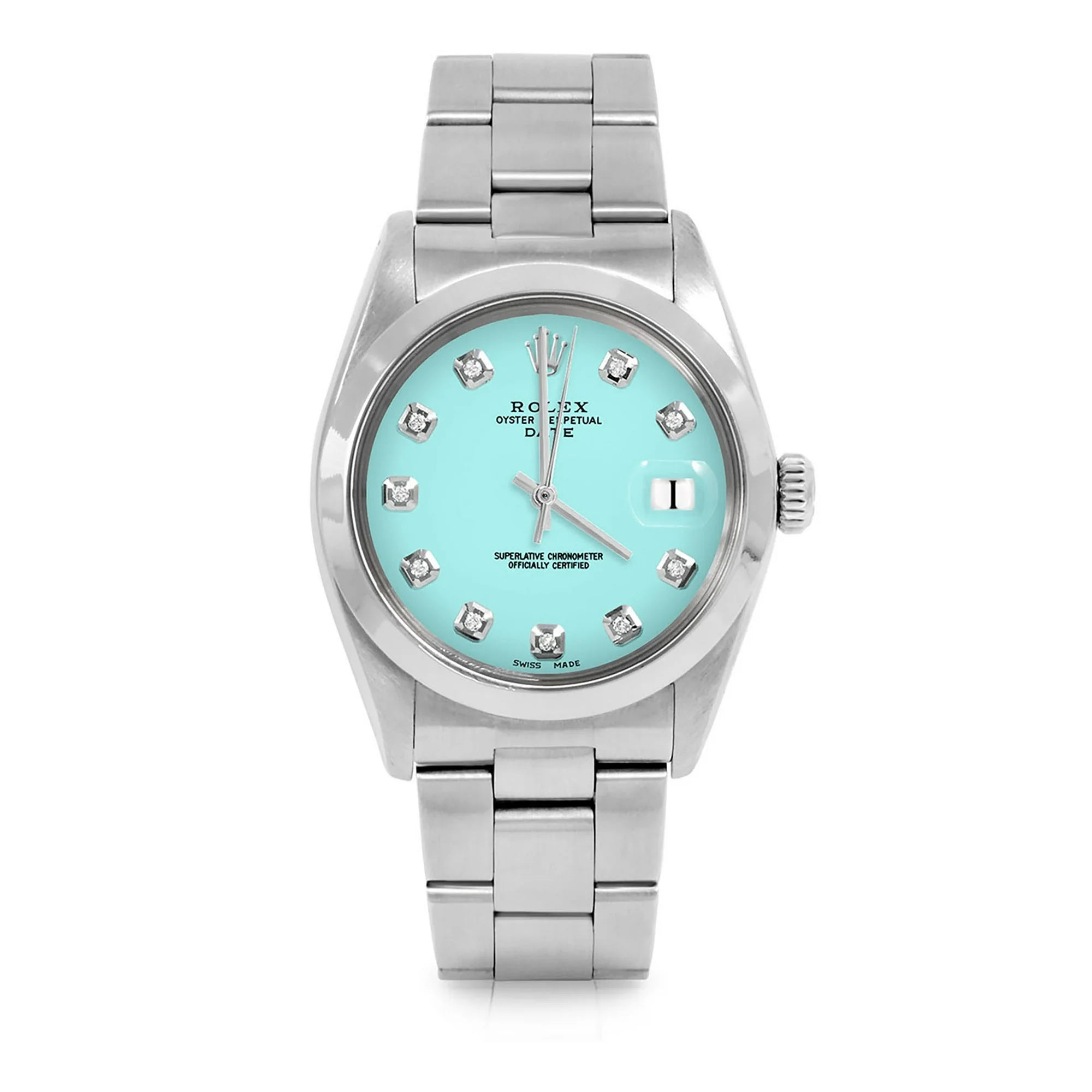 Pre-Owned Rolex 1500 Men's 34mm Date Wristwatch Turquoise Diamond (3 Year Warranty) (Good)