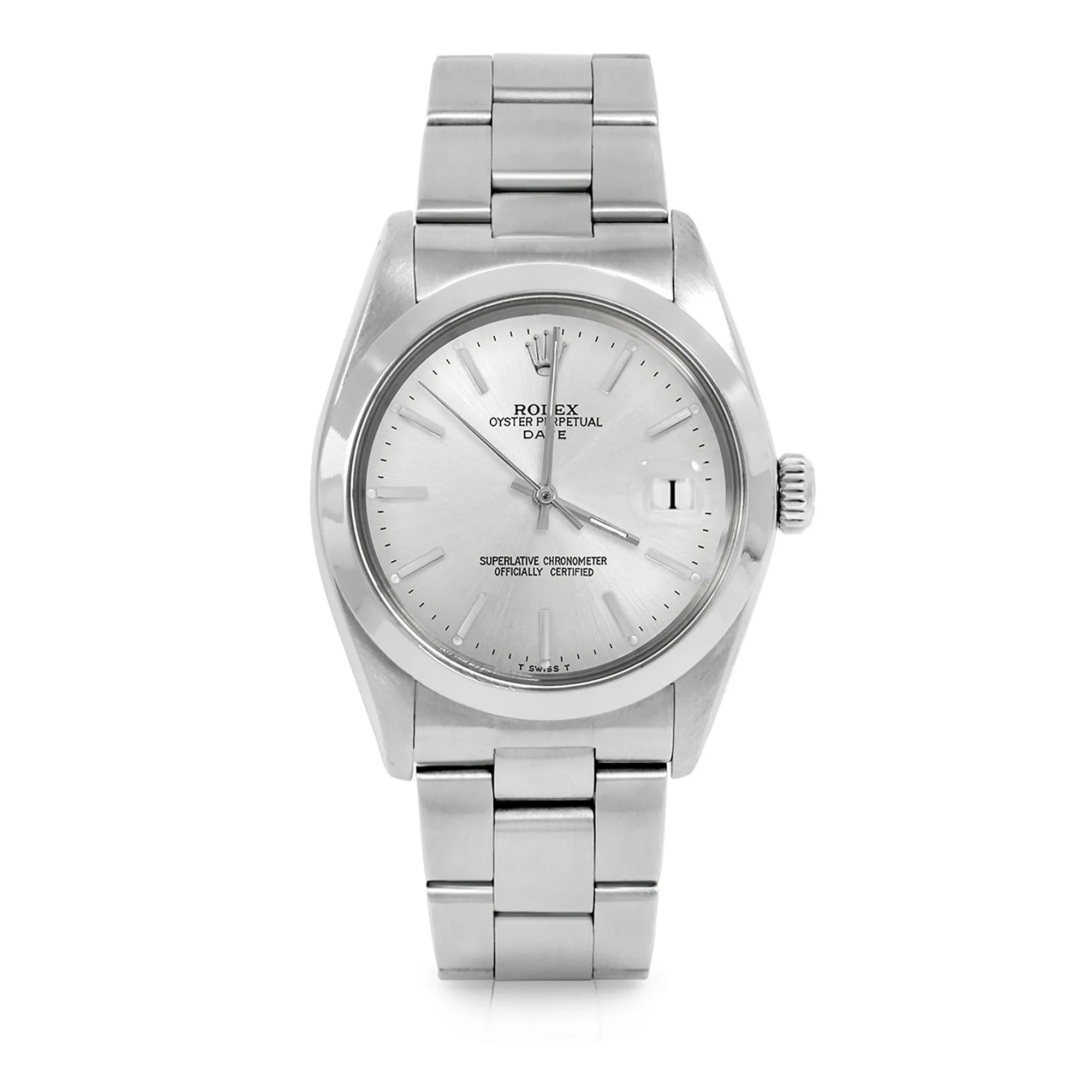 Pre-Owned Rolex 1500 Men's 34mm Date Wristwatch Black Stick (3 Year Warranty) (Good)