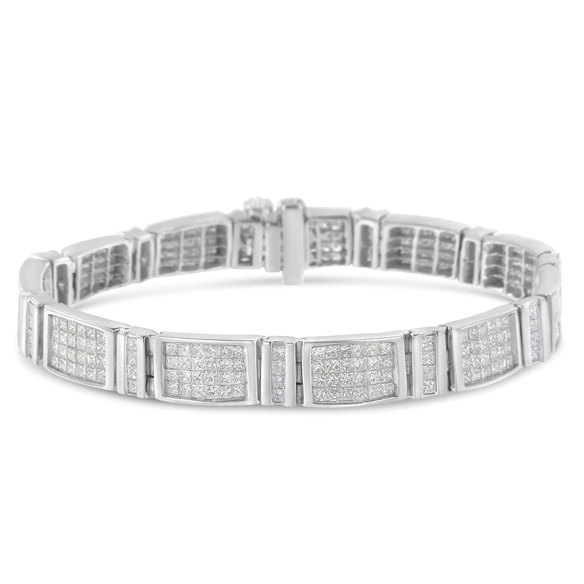 14K White Gold 7.0 Cttw Princess Cut Diamond 7" Alternating Vertical and Horizontal Rectangular Link Tennis Bracelet (H-I Color, SI2-I1 Clarity)-0