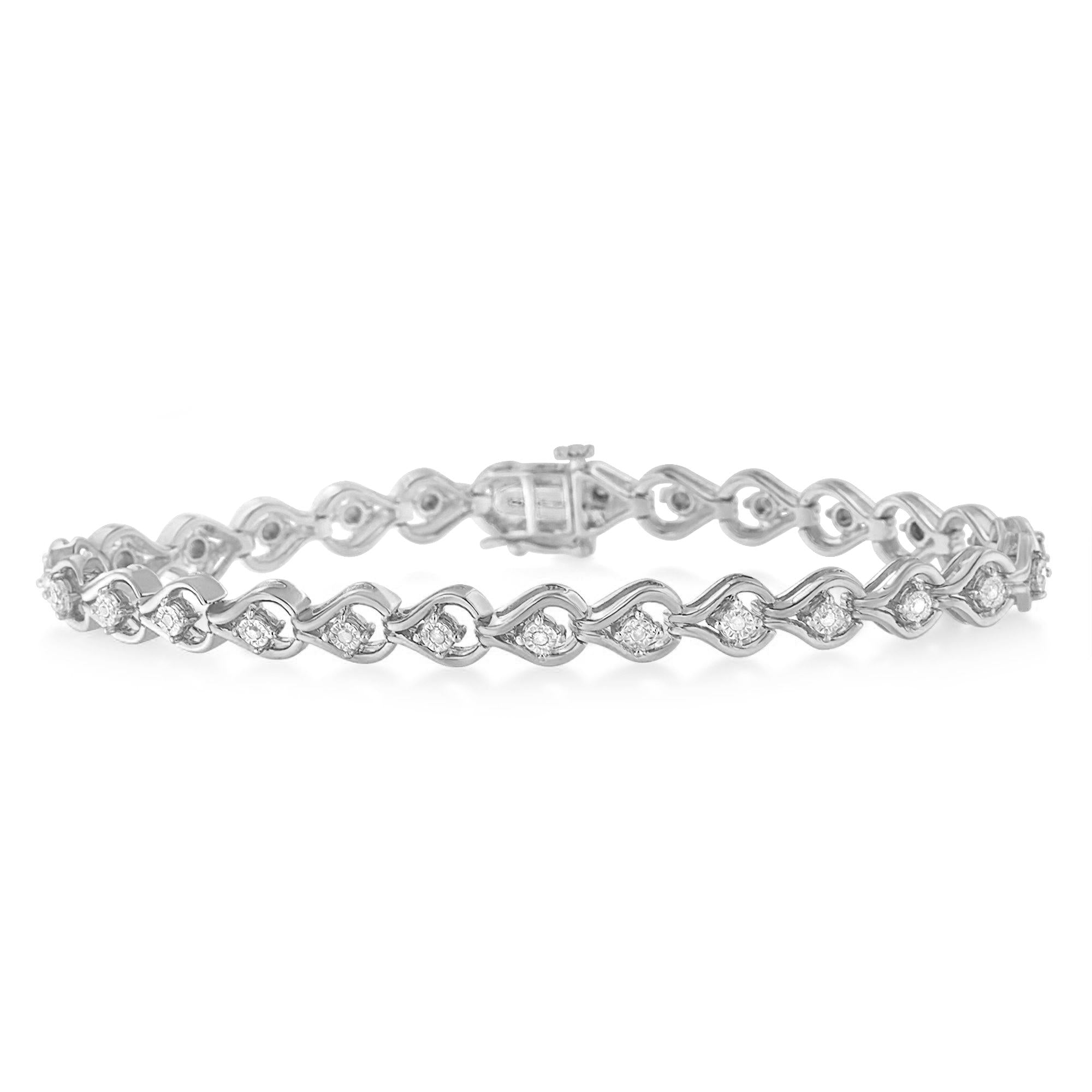 .925 Sterling Silver 1/4 Cttw Diamond Miracle-Set Teardrop Shaped 7” Link Bracelet (I-J Color, I3 Clarity)-1