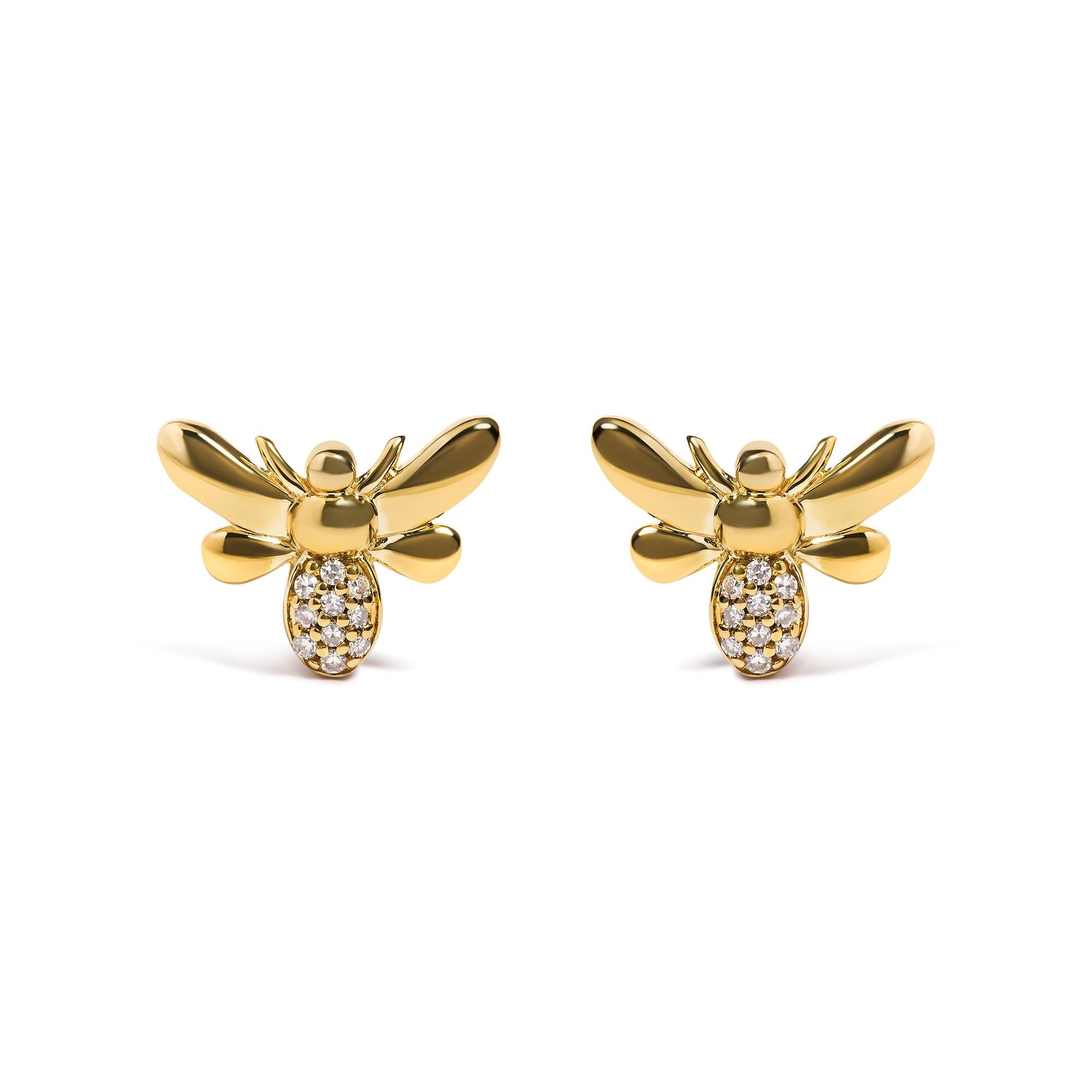 10K Yellow Gold Diamond Accented Bumble Bee Stud Earring (H-I Color, I1-I2 Clarity)-0