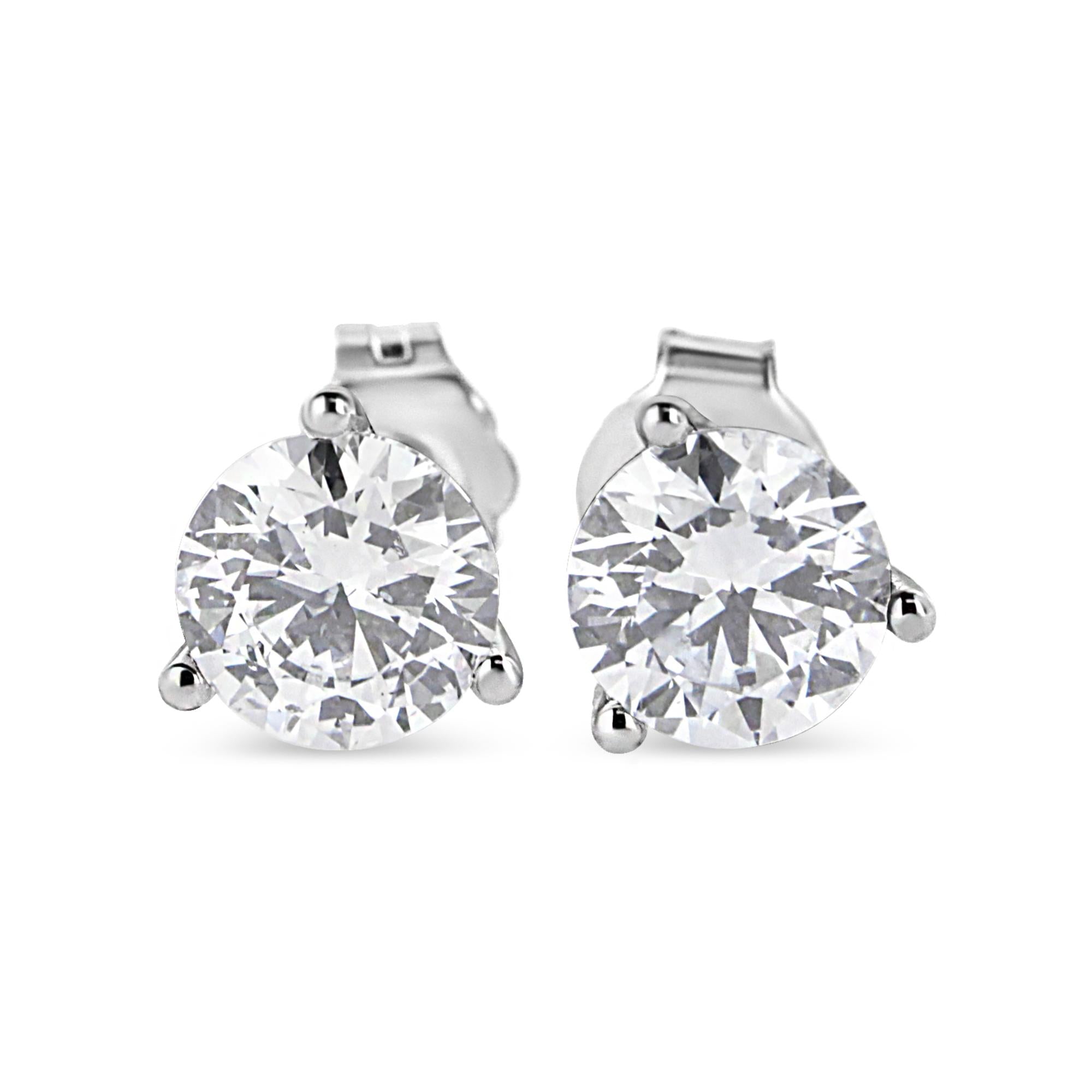 14K White Gold 3-Prong Martini Set Brilliant Round-Cut Solitaire Lab Grown Diamond Screwback Stud Earrings (F-G Color, VS1-VS2 Clarity)-1