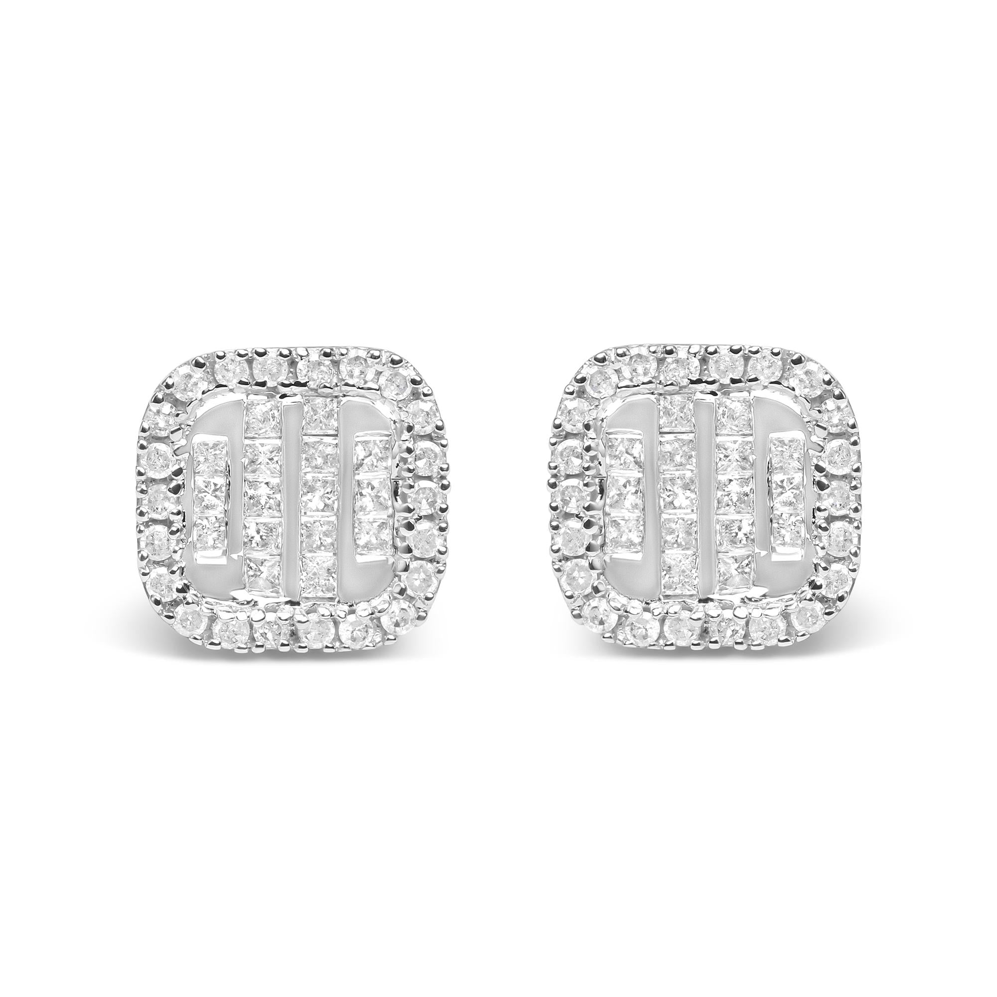 10K White Gold 7/8 Cttw Diamond Princess Composite and Halo Stud Earrings (I-J Color, I1-I2 Clarity)-0