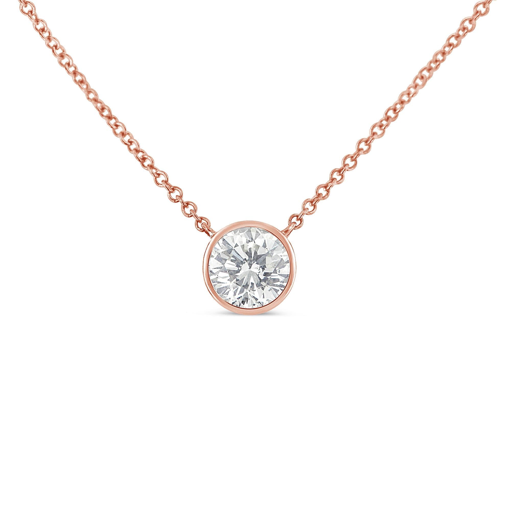 10K Rose Gold 1/2 Carat Round Brilliant-Cut Diamond Modern Bezel-Set Solitaire 16"-18" Pendant Necklace (H-I Color, SI2-I1 Clarity)-0