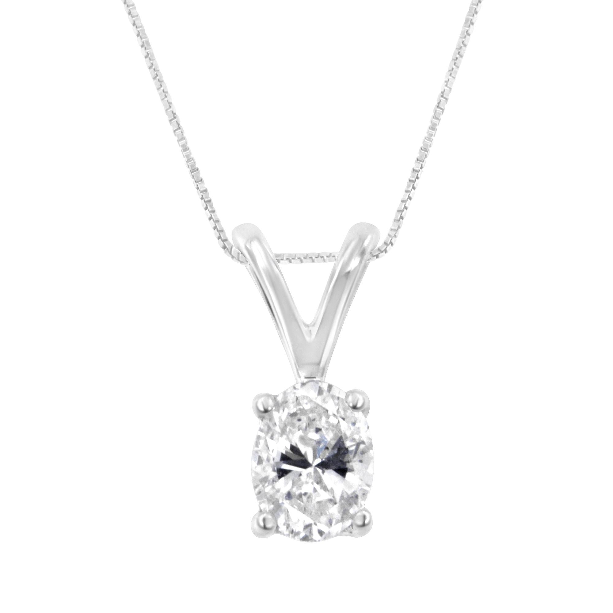 IGI Certified 10KT White Gold Diamond Oval Pendant Necklace (1/5 cttw, H-I Color, I1)-0