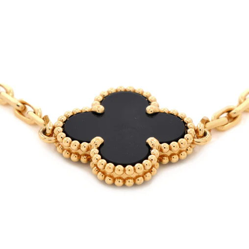 Van Cleef & Arpels Vintage Alhambra 5 Motifs Bracelet 18K Yellow Gold and Onyx