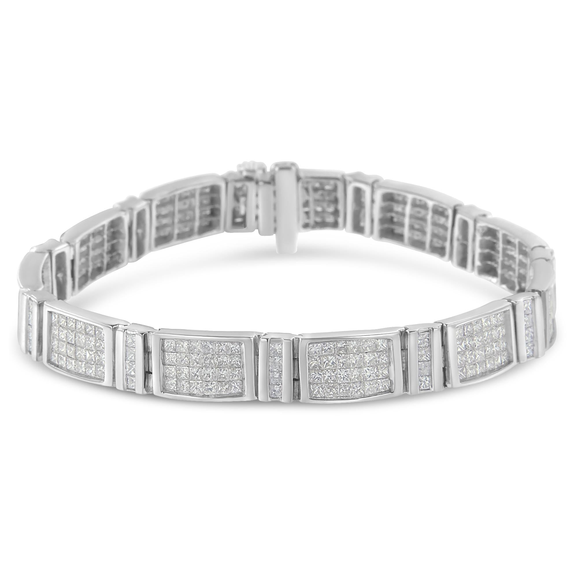 14K White Gold 7.0 Cttw Princess Cut Diamond 7" Alternating Vertical and Horizontal Rectangular Link Tennis Bracelet (H-I Color, SI2-I1 Clarity)-1
