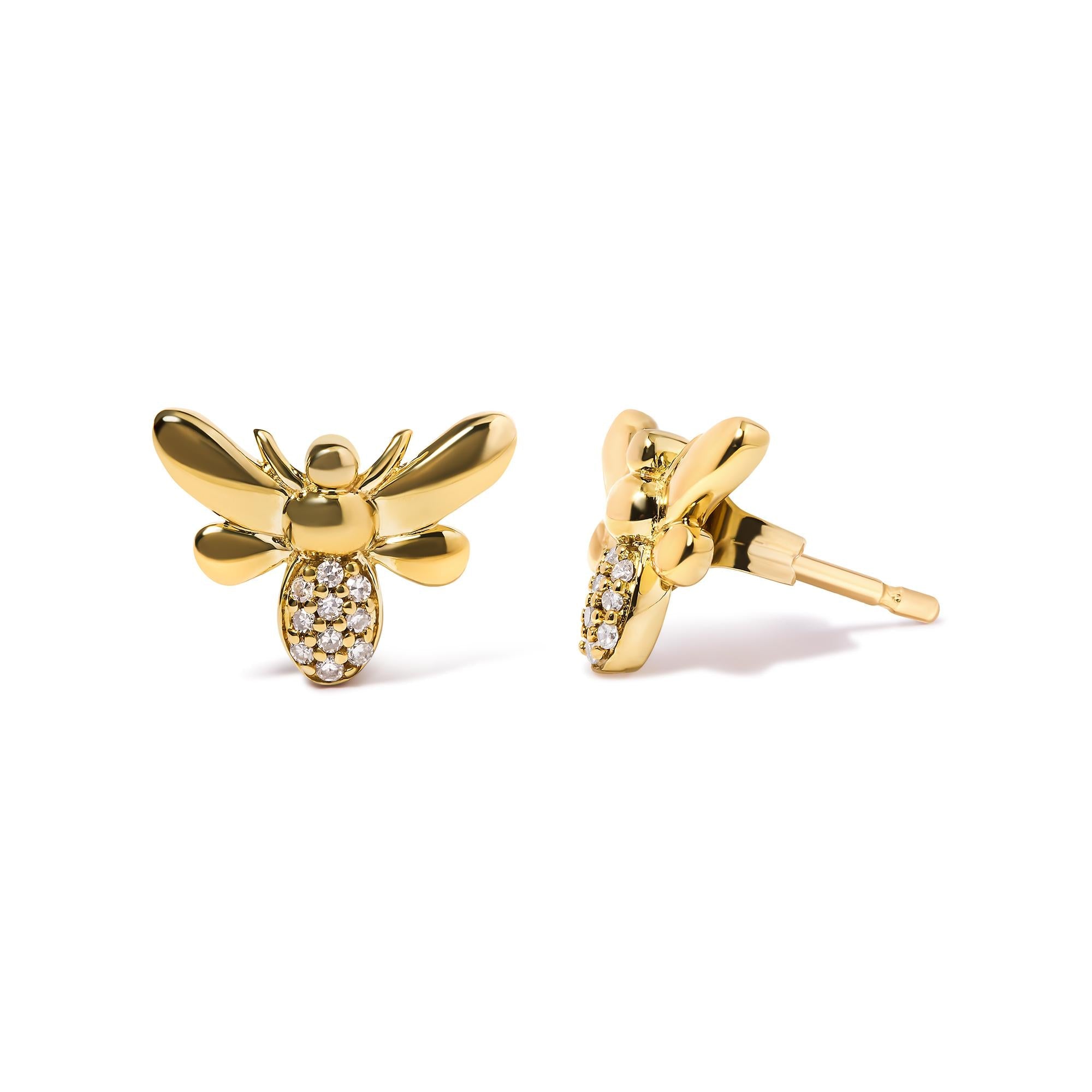 10K Yellow Gold Diamond Accented Bumble Bee Stud Earring (H-I Color, I1-I2 Clarity)-1