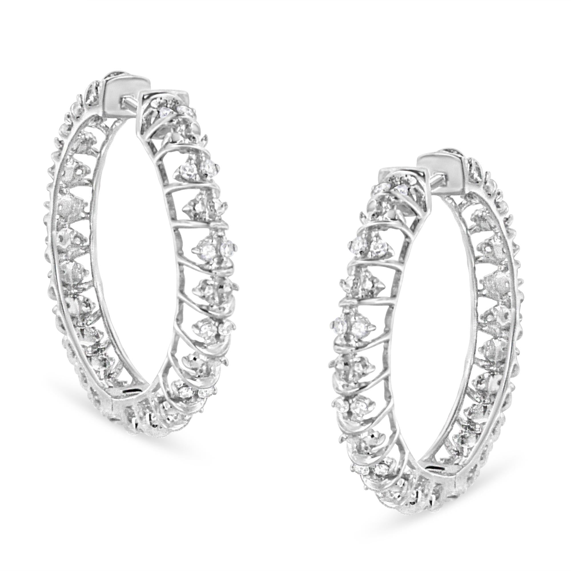 .925 Sterling Silver 1/2 Cttw Diamond Wire Cage Style Hoop Earring (I-J Color, I2-I3 Clarity)-1