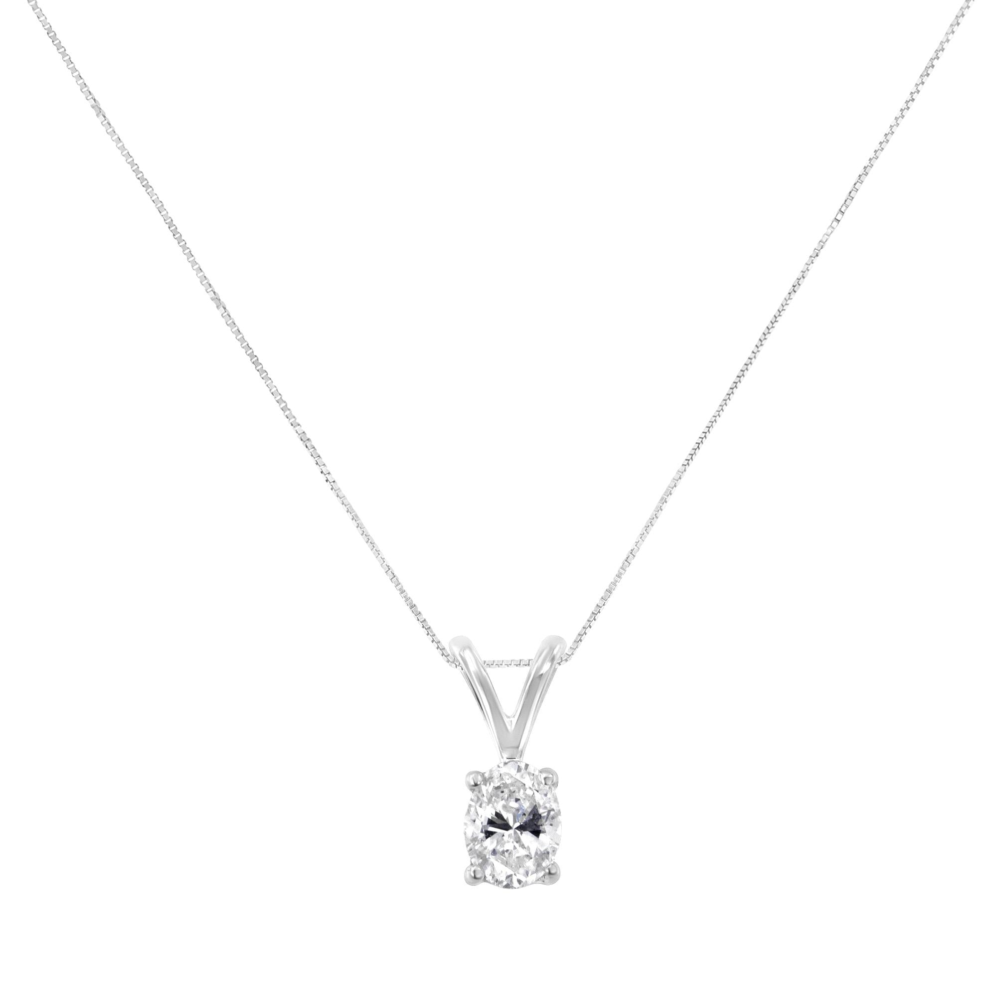 IGI Certified 10KT White Gold Diamond Oval Pendant Necklace (1/5 cttw, H-I Color, I1)-1