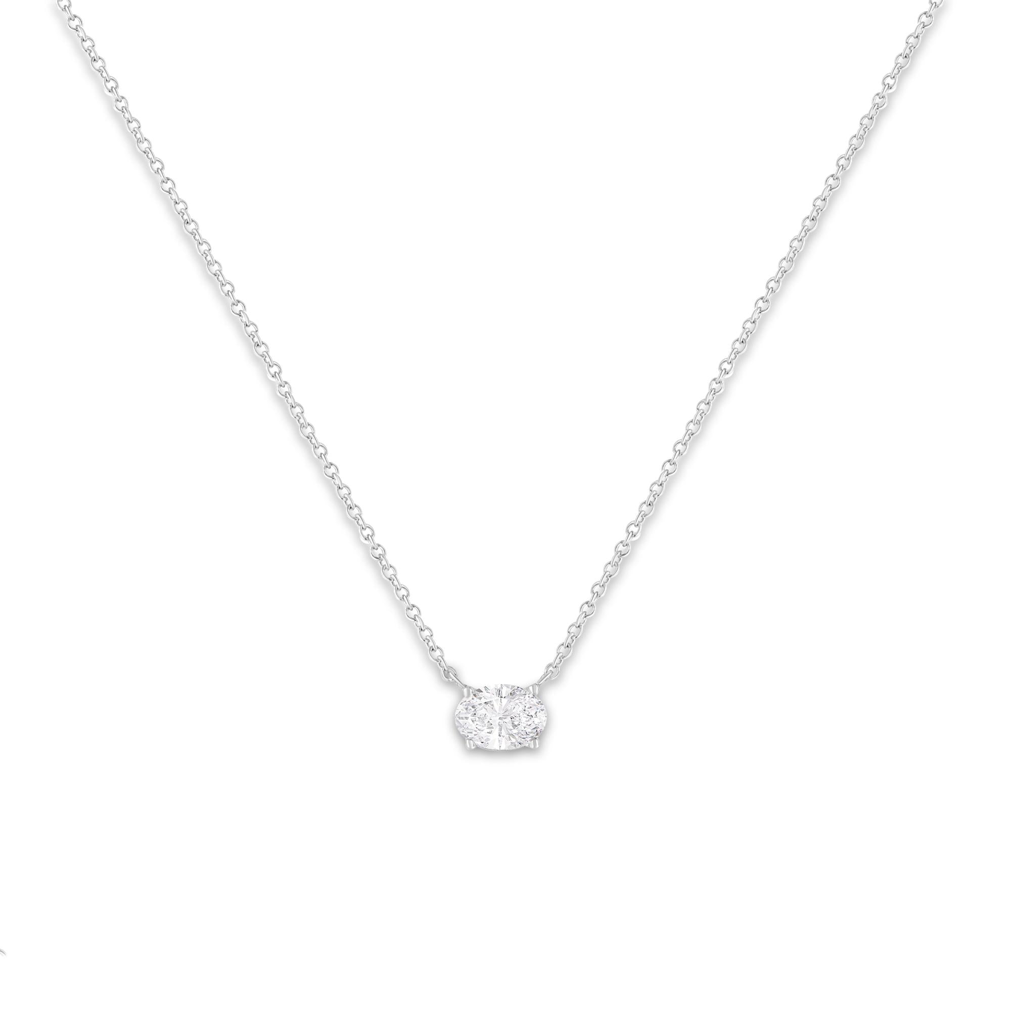 IGI Certified 10K White Gold 1/2 cttw Lab Grown Oval Shape Solitaire Diamond East West 18" Pendant Necklace (E-F Color, VS1-VS2 Clarity)-1
