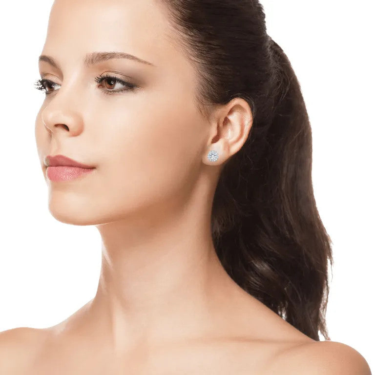 1 CTW AGI Certified Lab Grown Diamond Halo Stud Earrings in 14K White Gold (F-G/VS)-1