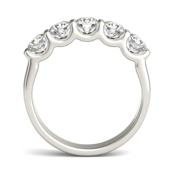 AGI Certified 1 1/4 CTW Round Lab Grown Diamond (G/VS) Five Stone Anniversary Band in 14K White Gold-1