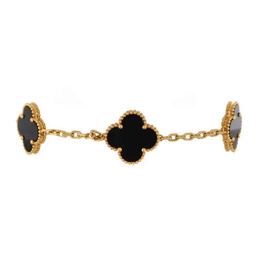 Van Cleef & Arpels Vintage Alhambra 5 Motifs Bracelet 18K Yellow Gold and Onyx