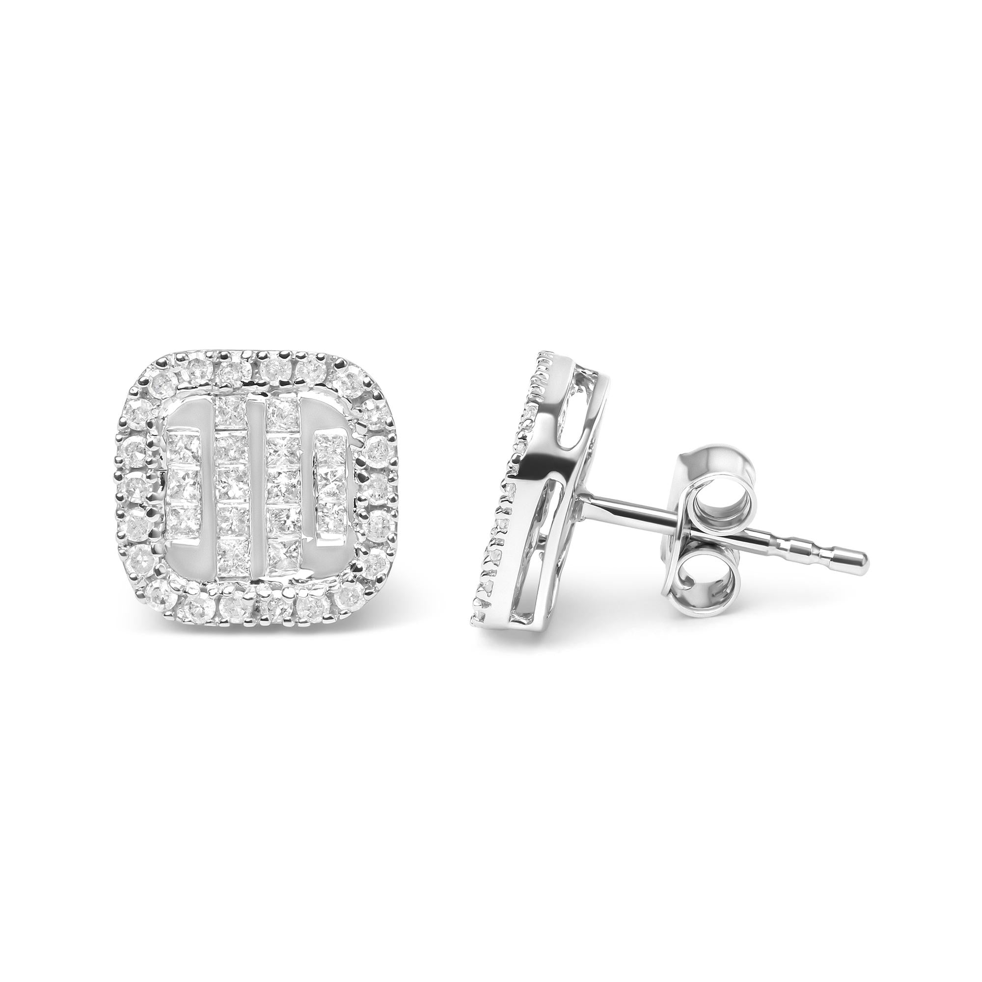 10K White Gold 7/8 Cttw Diamond Princess Composite and Halo Stud Earrings (I-J Color, I1-I2 Clarity)-2