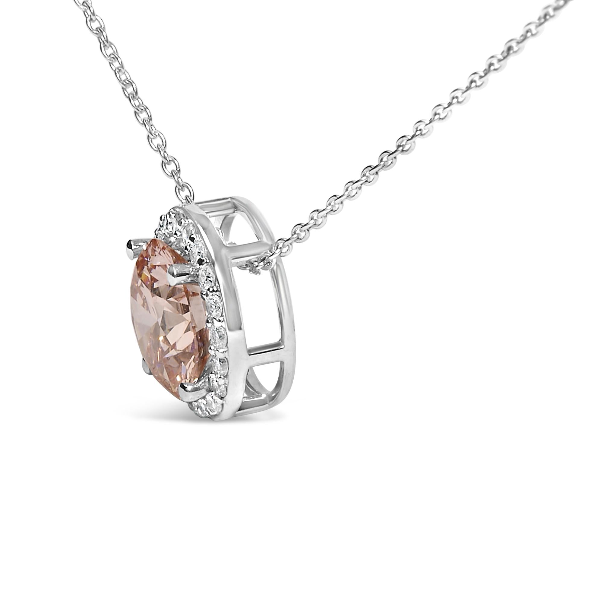 14K White Gold 2 3/8 Cttw Lab Grown Pink Diamond Solitaire with Halo Pendant Necklace - 17" Inches-2