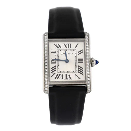 Cartier Must de Cartier Tank Quartz Watch Stainless Steel and Satin with Diamond Bezel 25