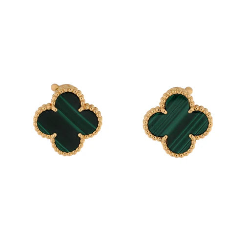 Van Cleef & Arpels Vintage Alhambra Earrings 18K Yellow Gold and Malachite