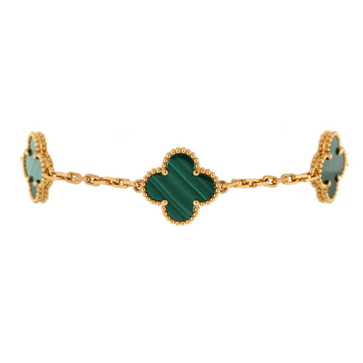 Pre-Owned Vintage Alhambra 5 Motifs Bracelet 18K Yellow Gold and Malachite