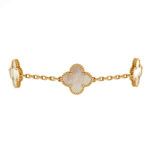 Van Cleef & Arpels Vintage Alhambra 5 Motifs Bracelet 18K Yellow Gold and Mother of Pearl