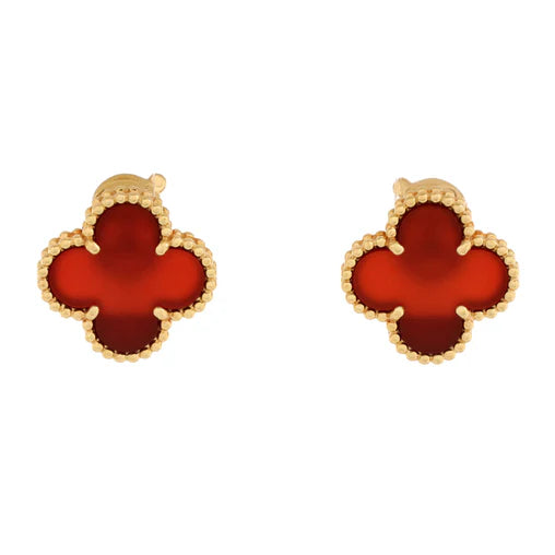 Van Cleef & Arpels Sweet Alhambra Stud Earrings 18K Yellow Gold and Carnelian