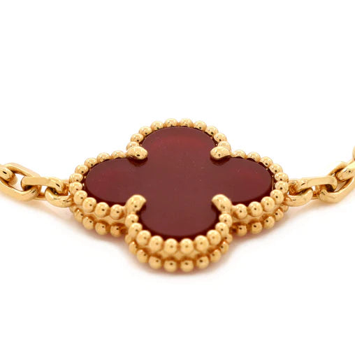Van Cleef & Arpels Vintage Alhambra 5 Motifs Bracelet 18K Yellow Gold and Carnelian
