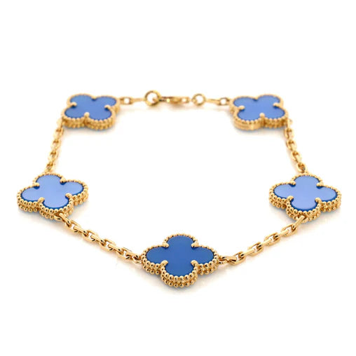 Van Cleef & Arpels Vintage Alhambra 5 Motifs Bracelet 18K Yellow Gold and Agate