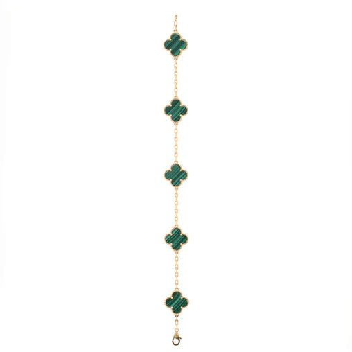 Pre-Owned Vintage Alhambra 5 Motifs Bracelet 18K Yellow Gold and Malachite