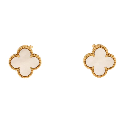Sweet Alhambra Stud Earrings 18K Yellow Gold and Mother of Pearl