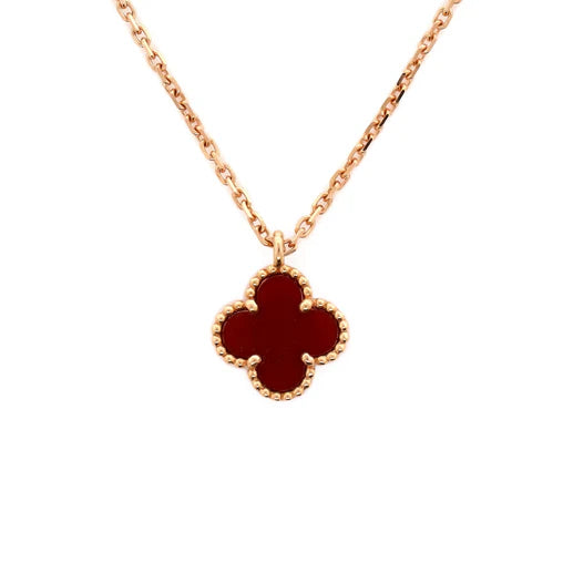 Van Cleef & Arpels Sweet Alhambra Pendant Necklace 18K Rose Gold and Carnelian
