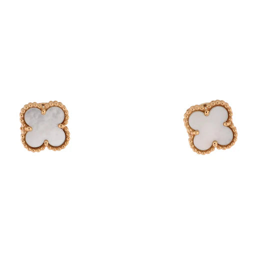Sweet Alhambra Stud Earrings 18K Yellow Gold and Mother of Pearl