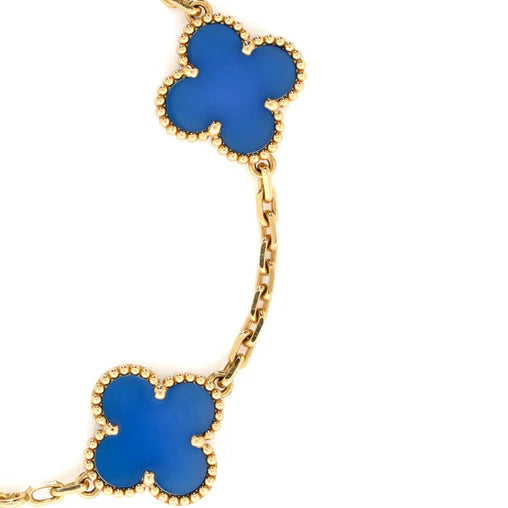 Van Cleef & Arpels Vintage Alhambra 5 Motifs Bracelet 18K Yellow Gold and Agate