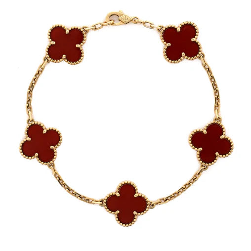 Van Cleef & Arpels Vintage Alhambra 5 Motifs Bracelet 18K Yellow Gold and Carnelian