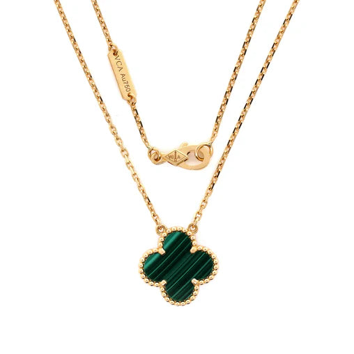 Van Cleef & Arpels Vintage Alhambra Pendant Necklace 18K Yellow Gold and Malachite