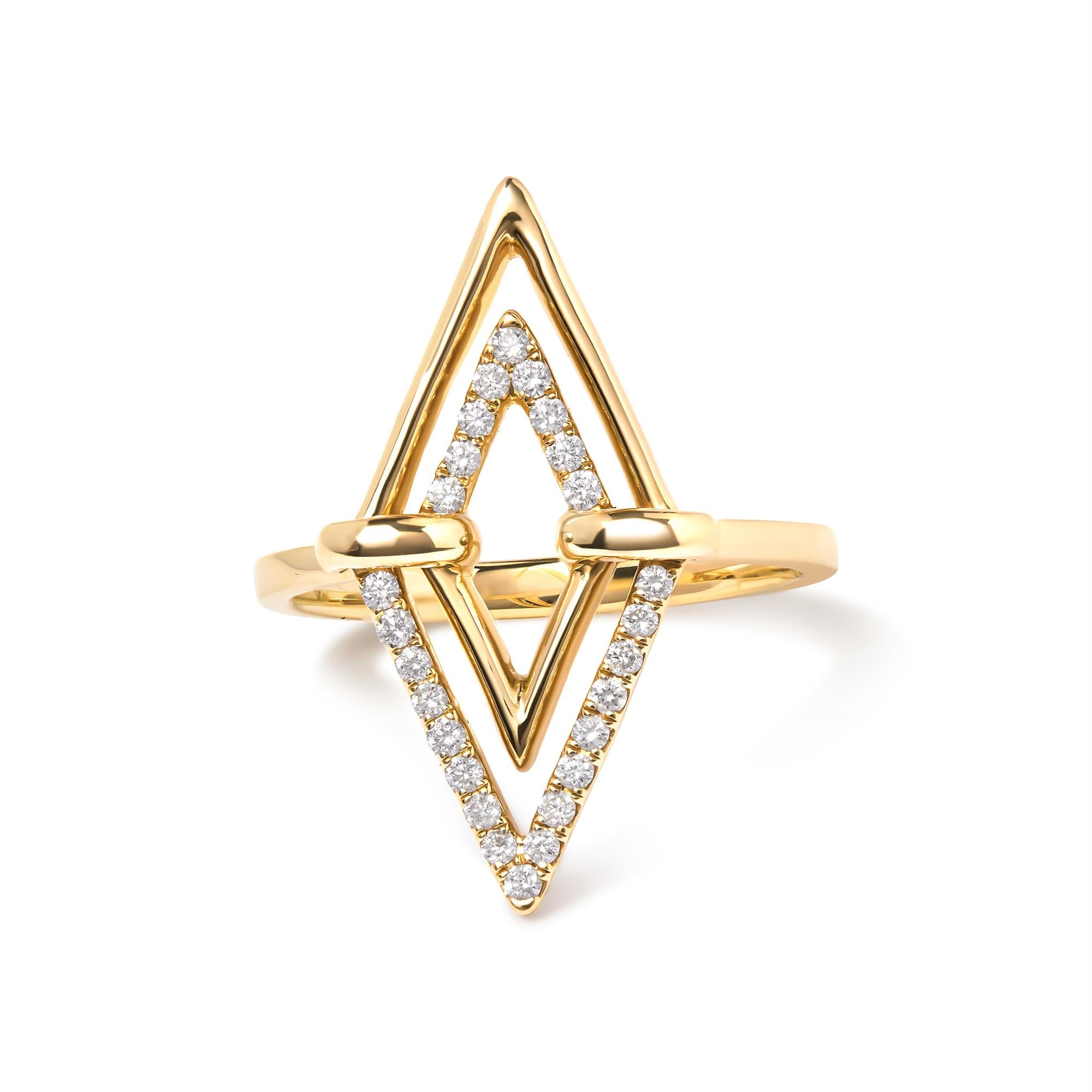 14K Yellow Gold 1/5 Cttw Diamond Double Triangle Ring (G-H Color, SI1-SI2 Clarity) - Size 7-3