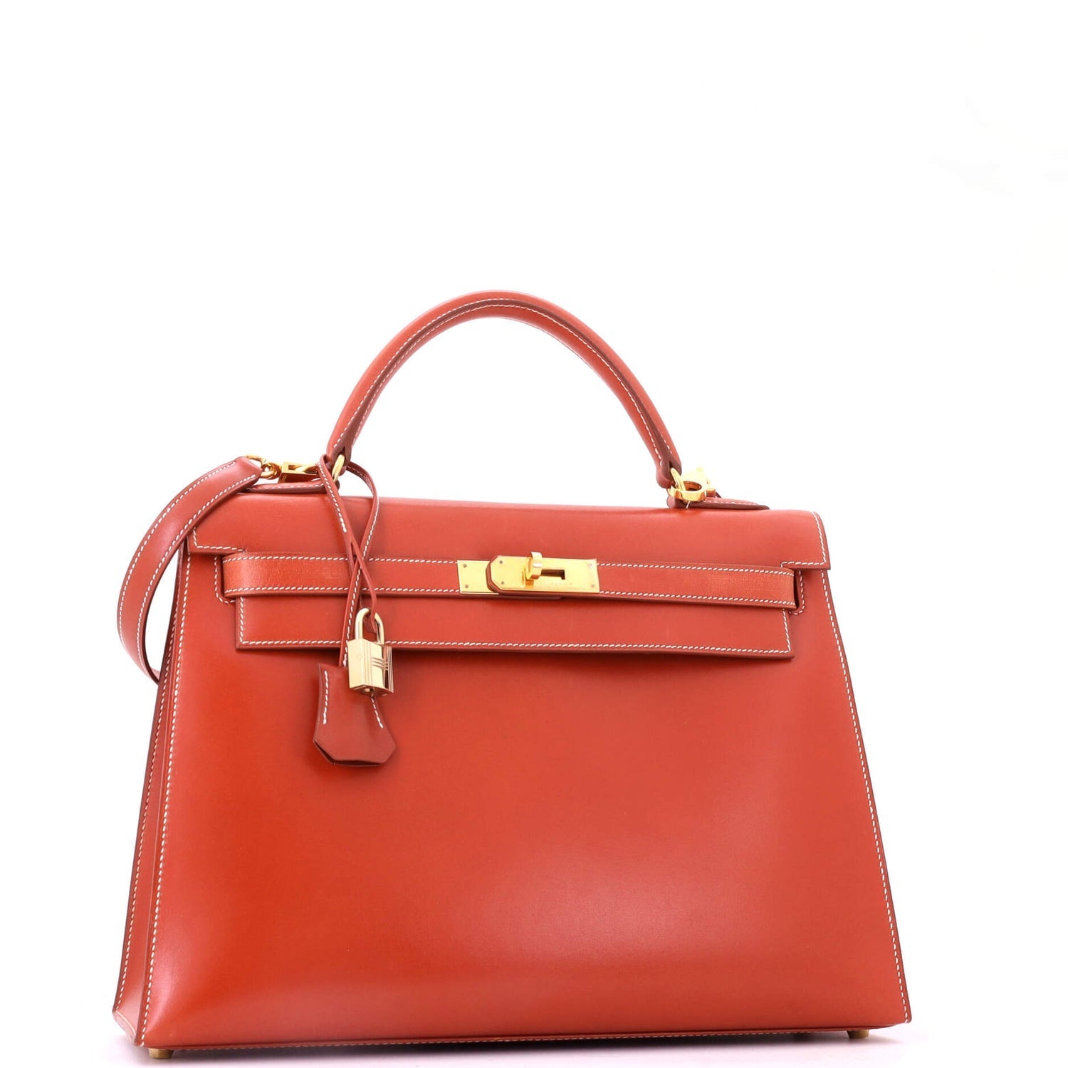 Kelly Handbag Brique Box Calf with Gold Hardware 32