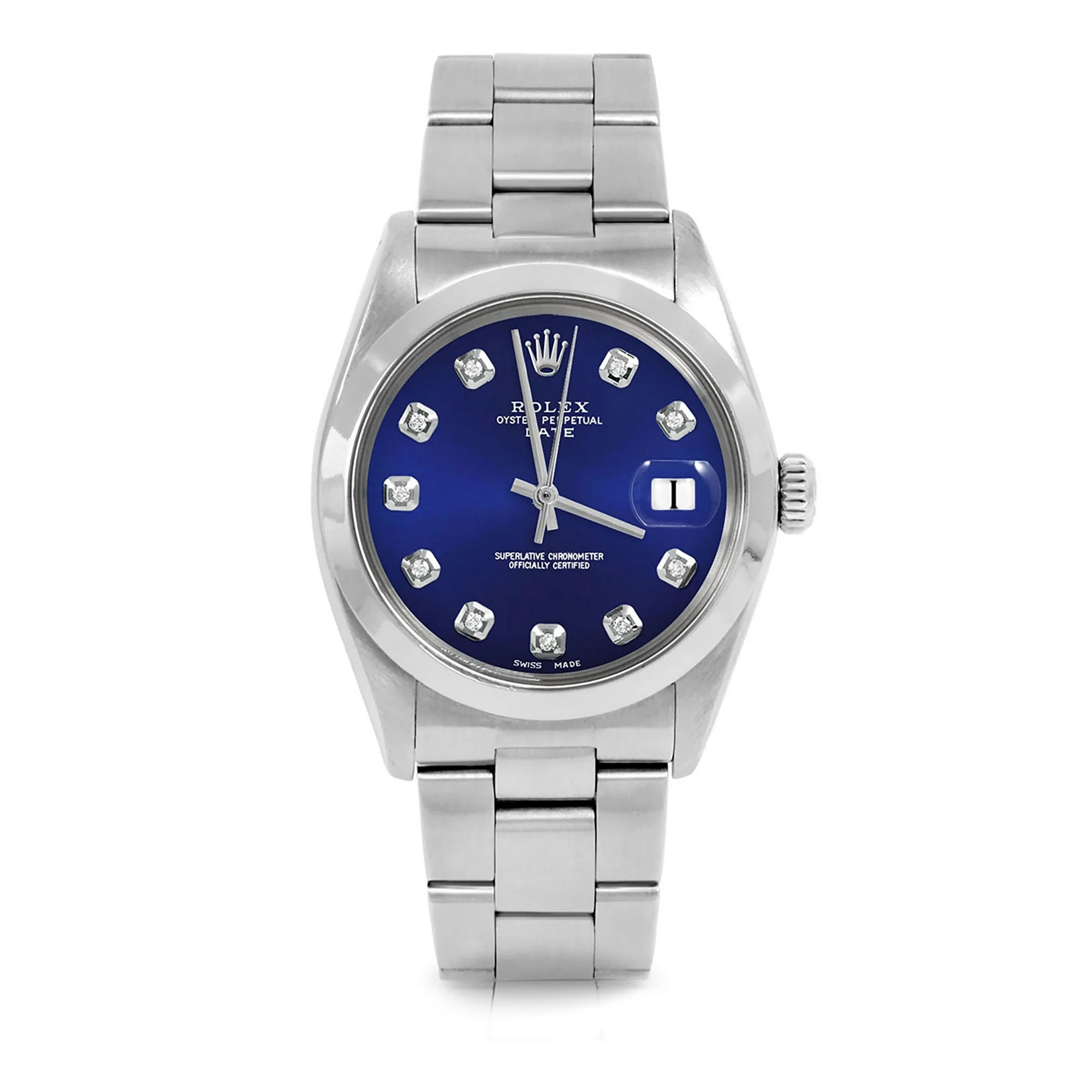 Pre-Owned Rolex 1500 Men's 34mm Date Wristwatch Blue Diamond (3 Year Warranty) (Good)