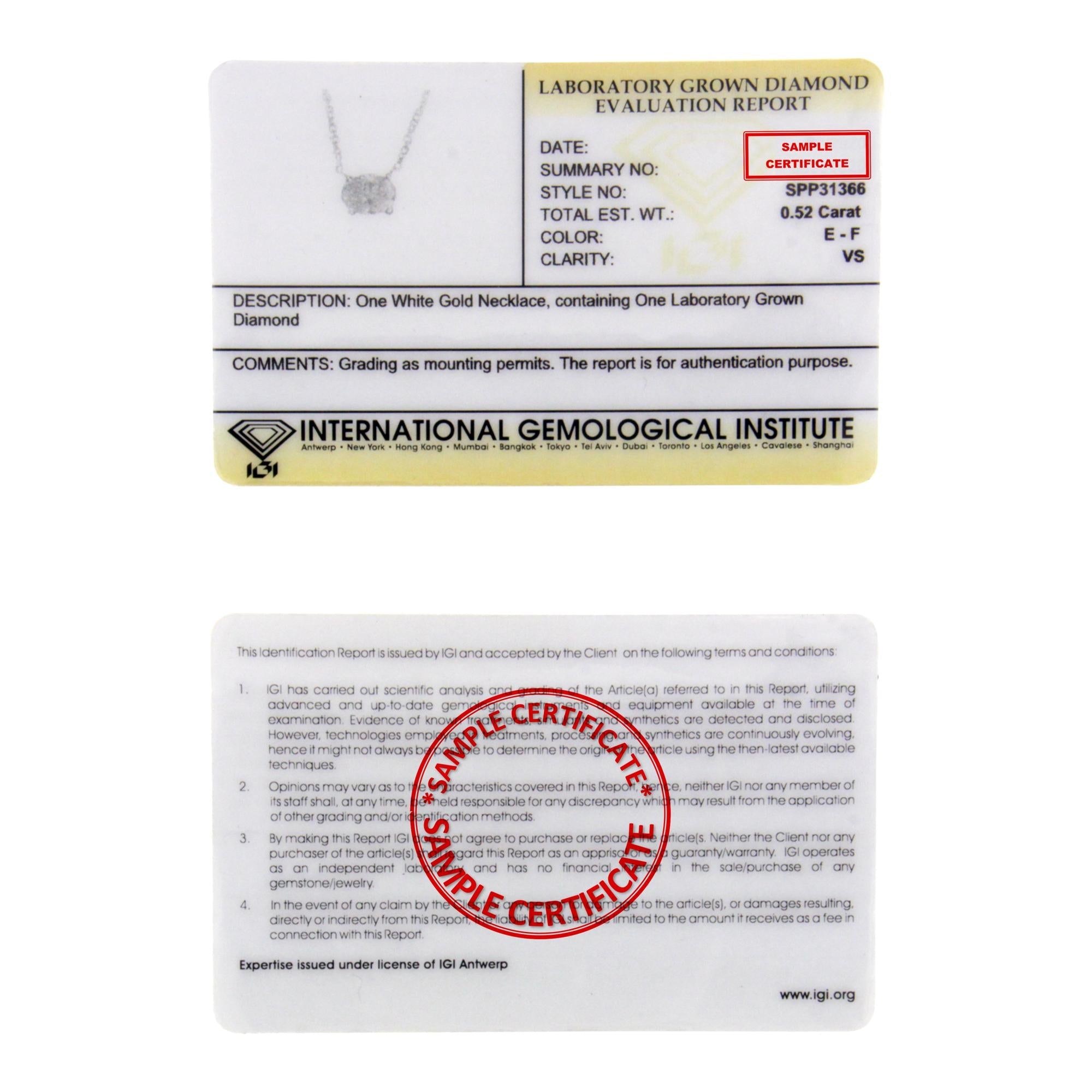 IGI Certified 10K White Gold 1/2 cttw Lab Grown Oval Shape Solitaire Diamond East West 18" Pendant Necklace (E-F Color, VS1-VS2 Clarity)-4