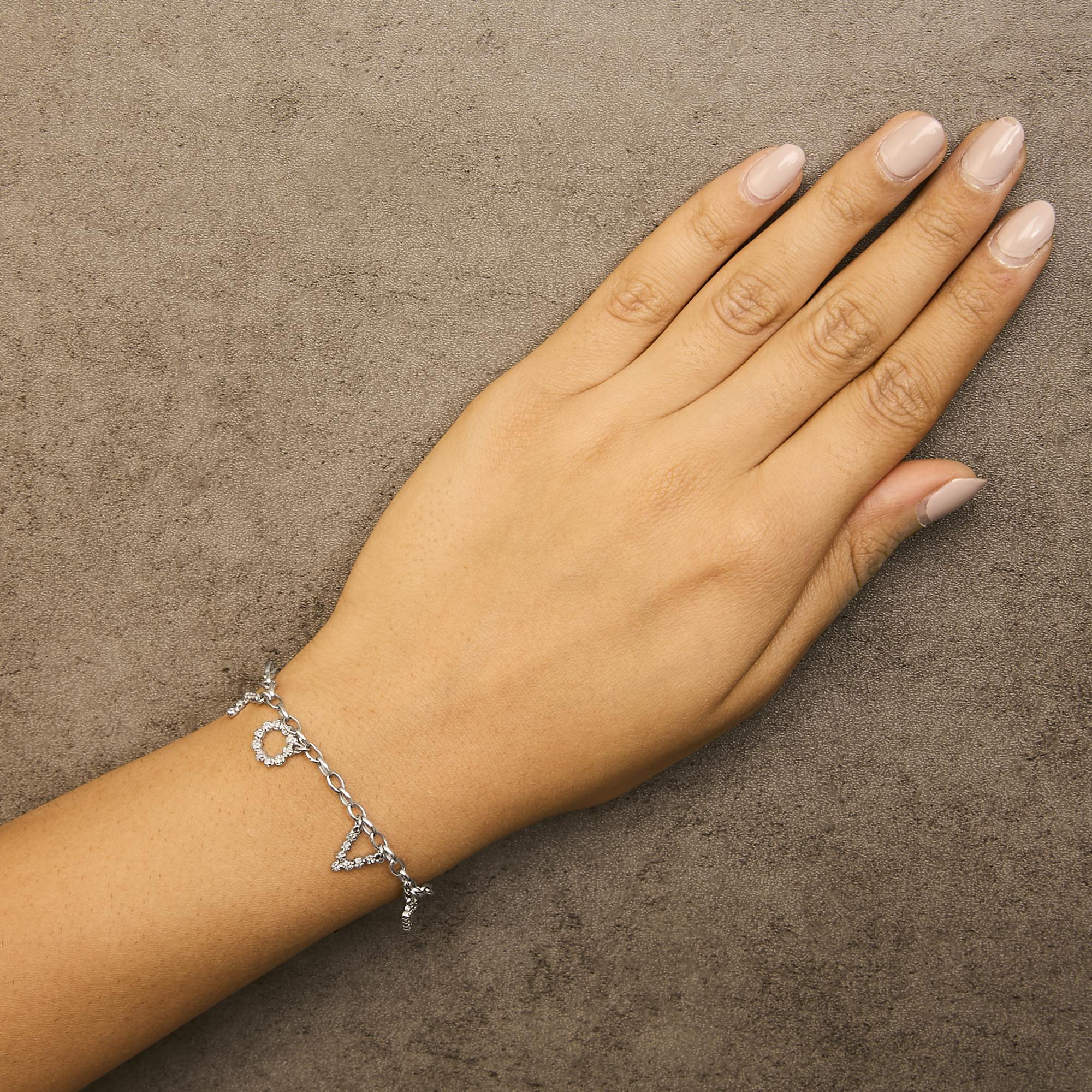 10k White Gold 1/6 Cttw Diamond "Love" Charm Cable Chain Bracelet (H-I Color, I1-I2 Clarity) - 7"-3