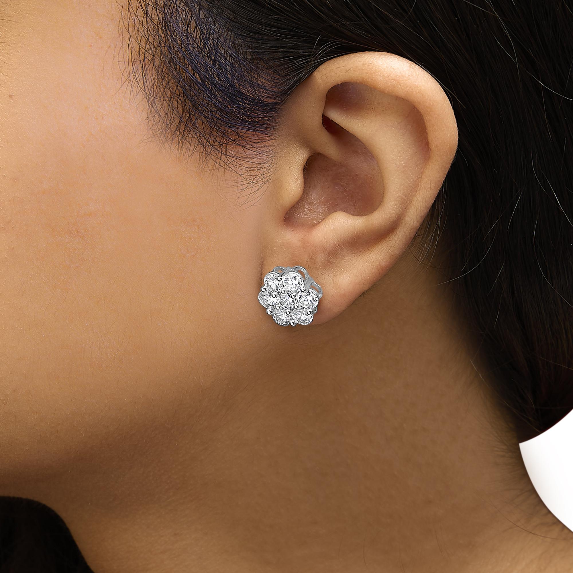 14K White Gold 4 cttw Diamond Flower Earring (H-I Clarity, SI2-I1 Color)-4