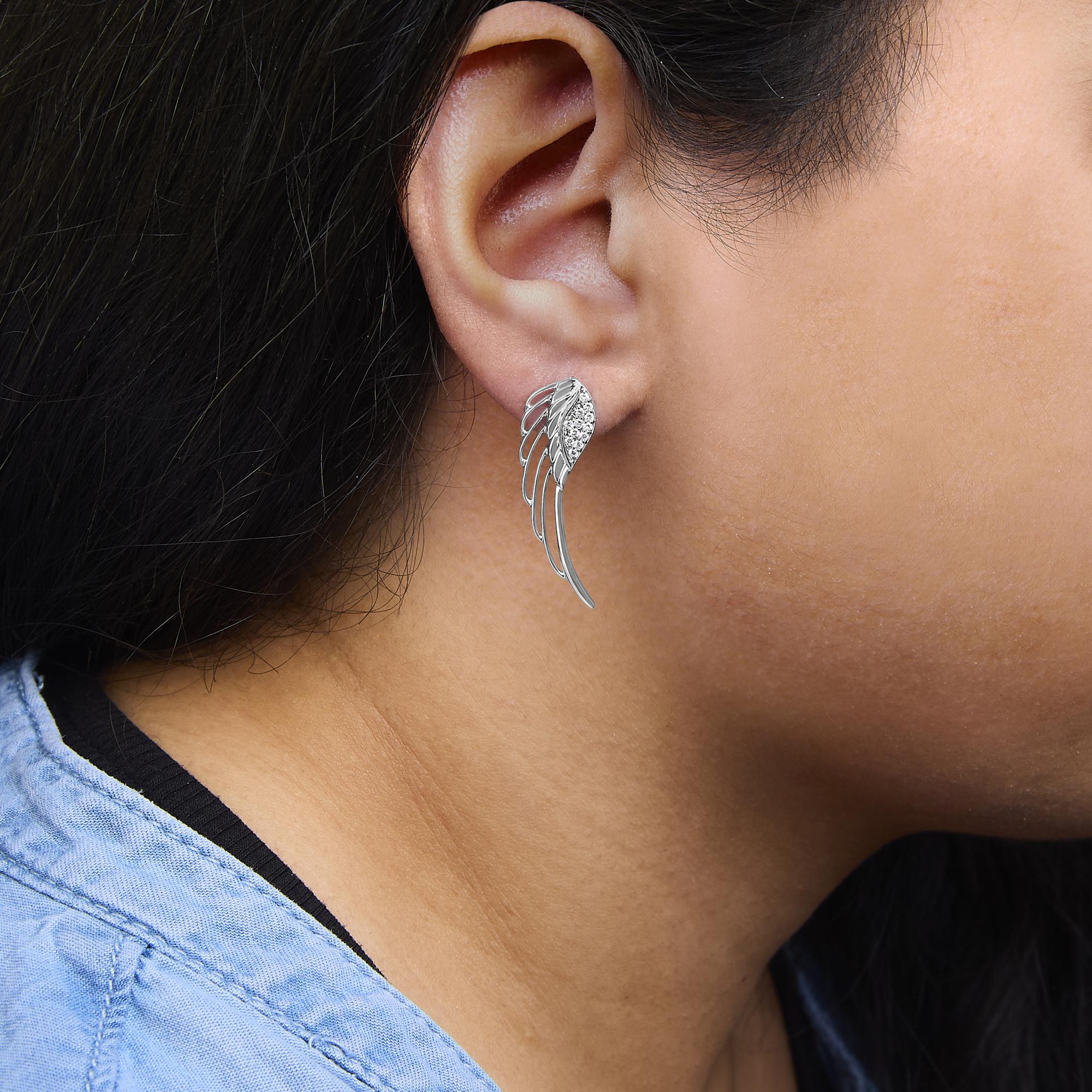 14K White Gold 1/4 Cttw Lab Grown Diamond Angel Wing Stud Earrings (F-G Color, VS1-VS2 Clarity)-3