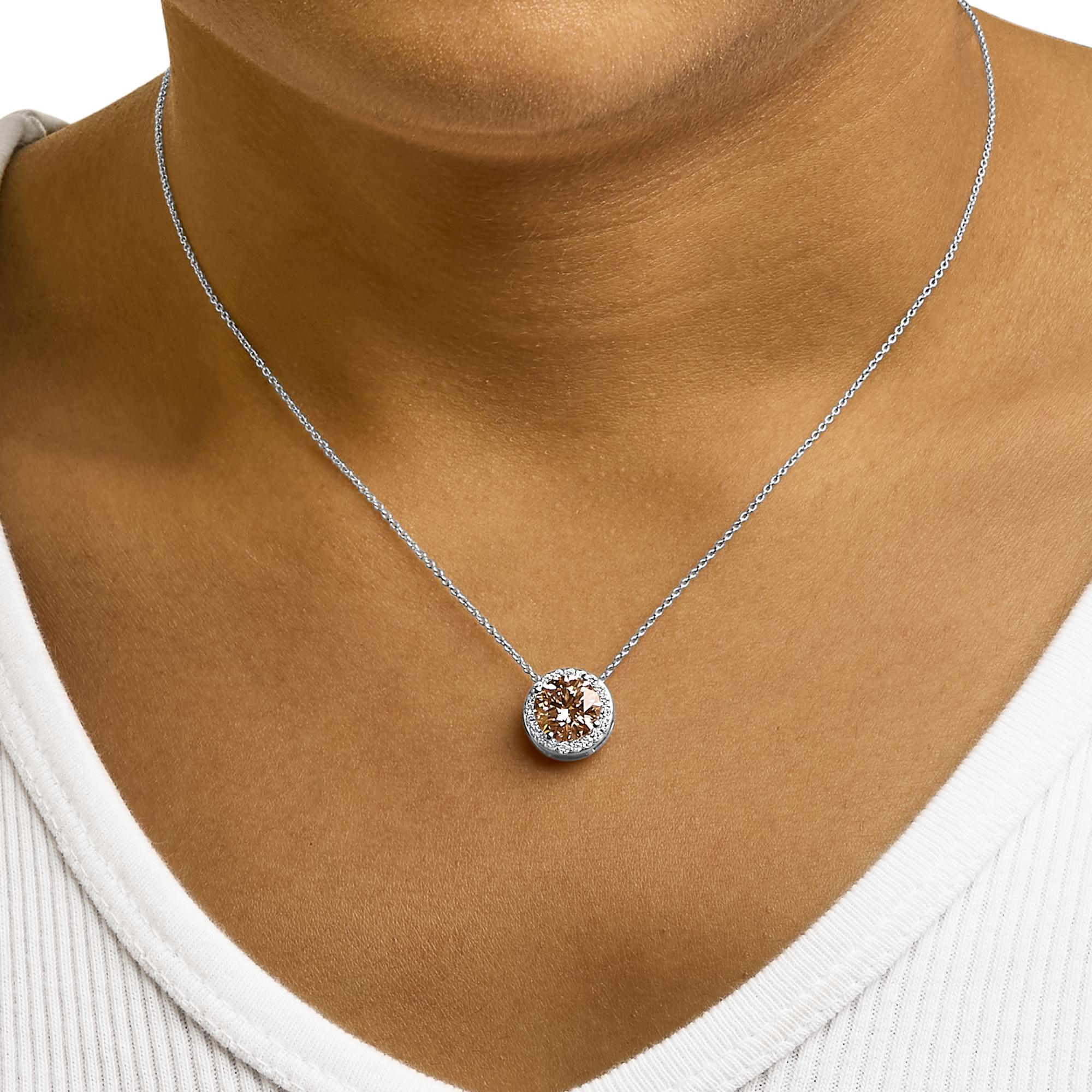 14K White Gold 2 3/8 Cttw Lab Grown Pink Diamond Solitaire with Halo Pendant Necklace - 17" Inches-3