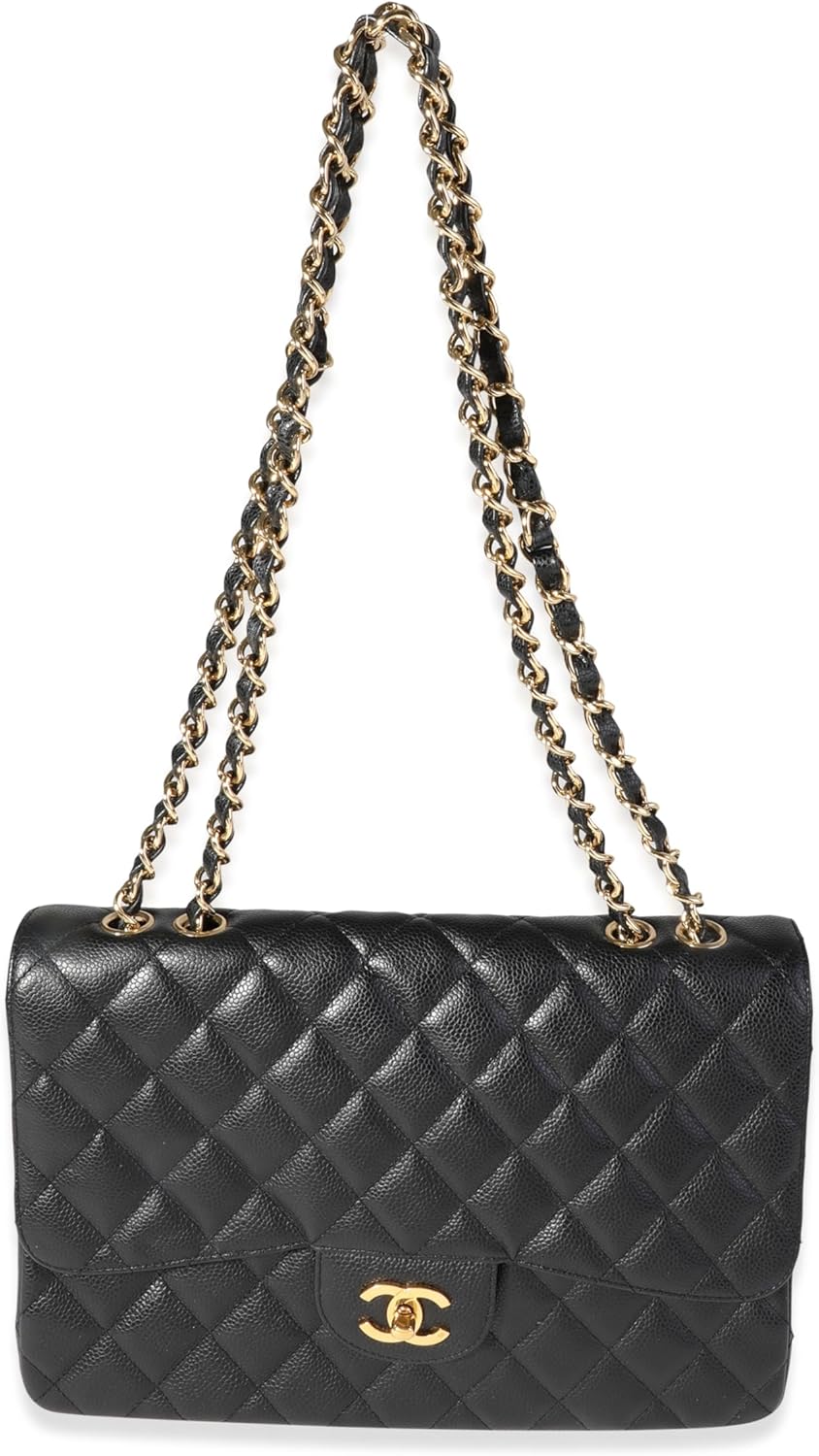Pre-Loved Black Quilted Caviar Jumbo Classic Single Flap Handbag