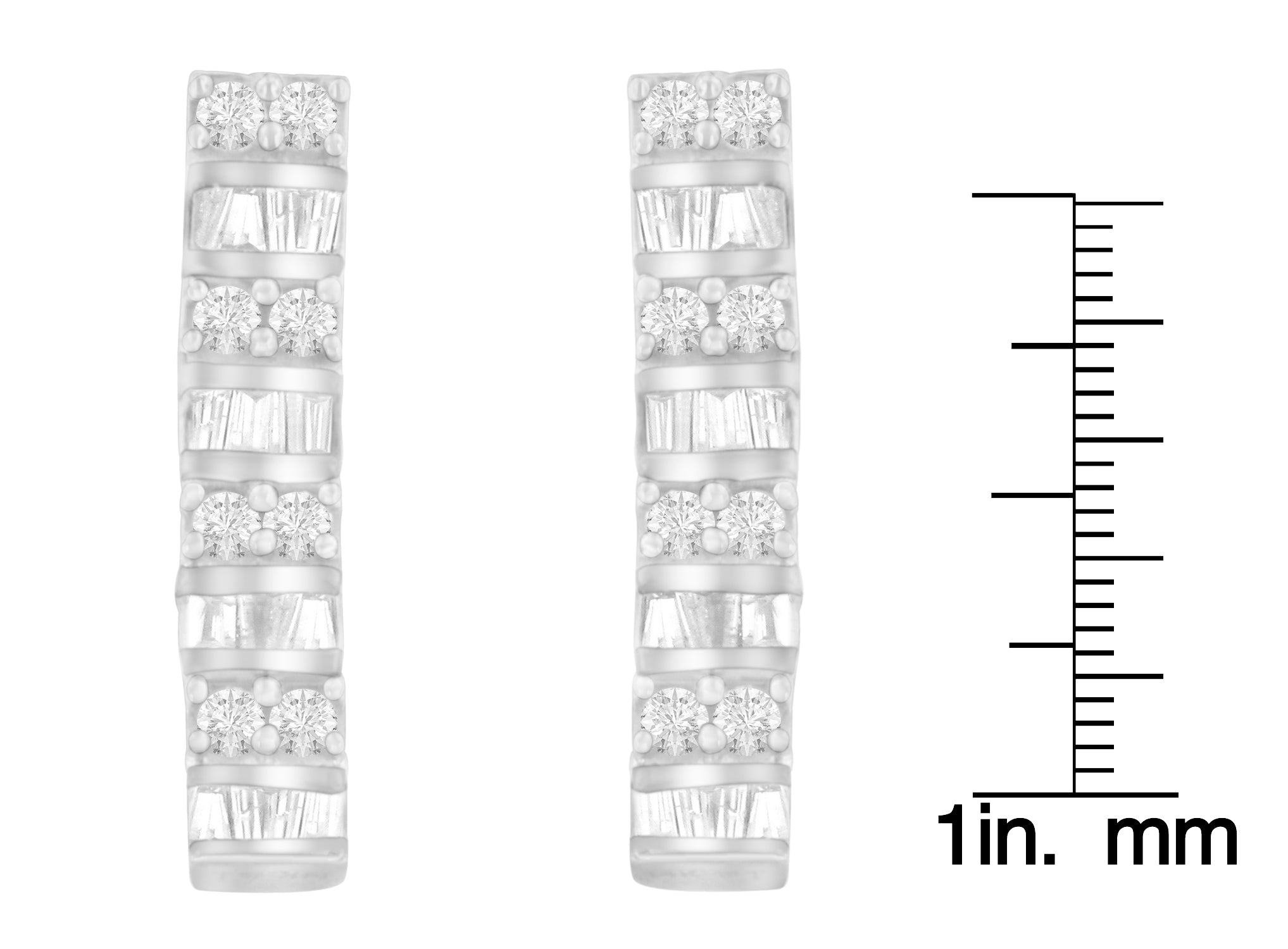 14K White Gold 1 1/3 cttw Round And Baguette Cut Diamond Earrings (H-I, SI2-I1)-4