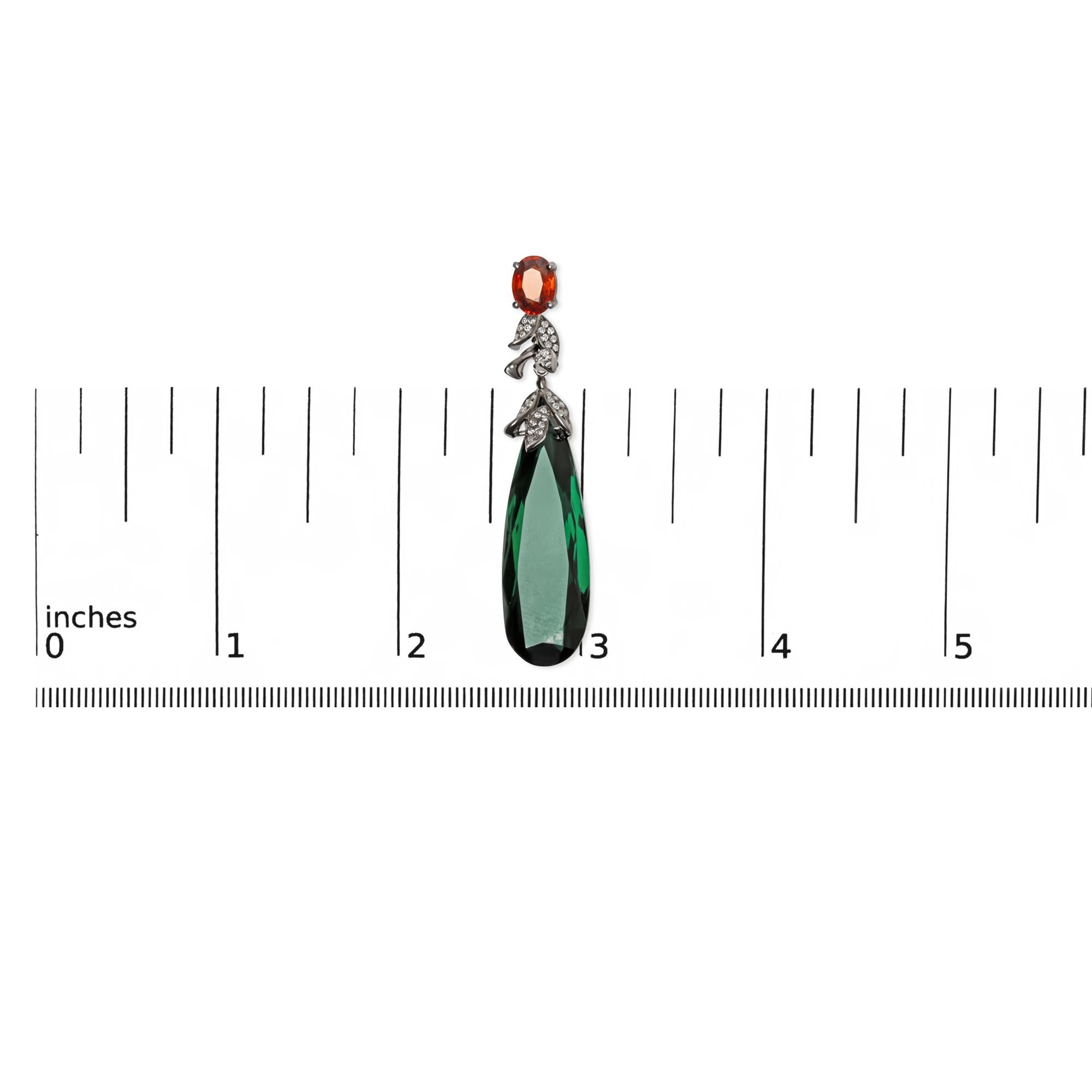 18K White Gold 1/2 Cttw Diamond and Green Quartz Art Deco Inspired 2 1/3" Inch Drop and Dangle Earrings (F-G Color, VS1-VS2 Clarity)-4