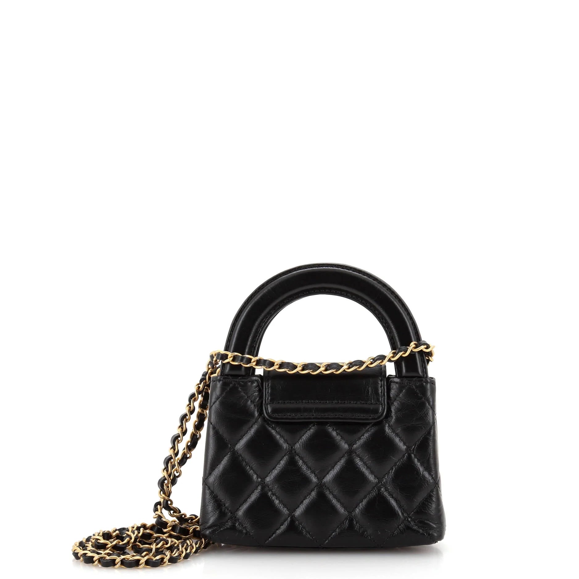 Pre-Owned Kelly Top Handle Clutch with Chain Quilted Shiny Aged Calfskin