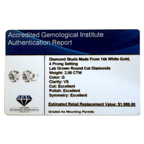 2.00 CTW AGI Certified Lab-Grown Diamond Stud Earrings | G/VS | USA Handcrafted Fine Jewelry-2