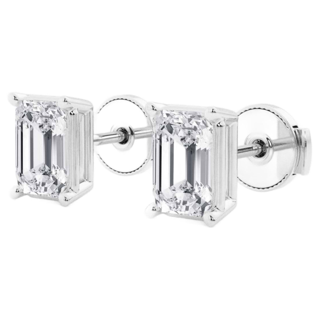AGI Certified Lab Grown Emerald Cut Diamond Stud Earrings In 14K White Gold-0