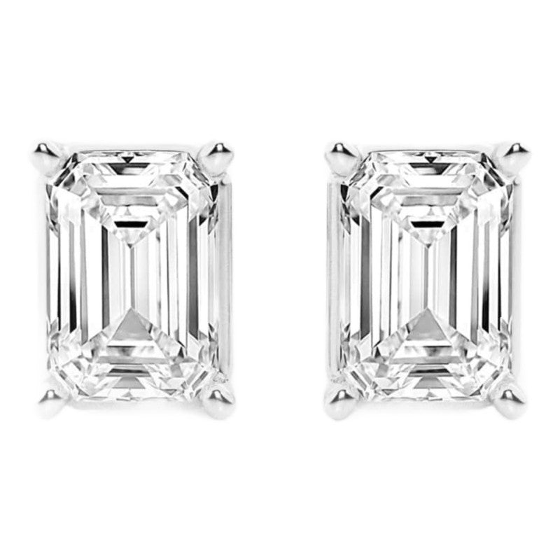 AGI Certified Lab Grown Emerald Cut Diamond Stud Earrings In 14K White Gold-1