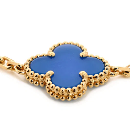 Van Cleef & Arpels Vintage Alhambra 5 Motifs Bracelet 18K Yellow Gold and Agate